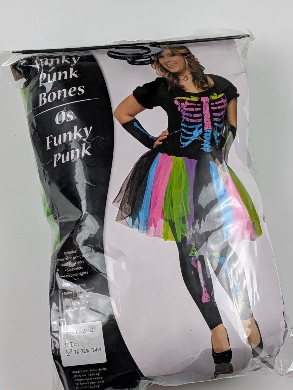 Funky Punk Bones Costume Plus Size 2X Neon Skeleton Tutu Scene Core Rave Y2K